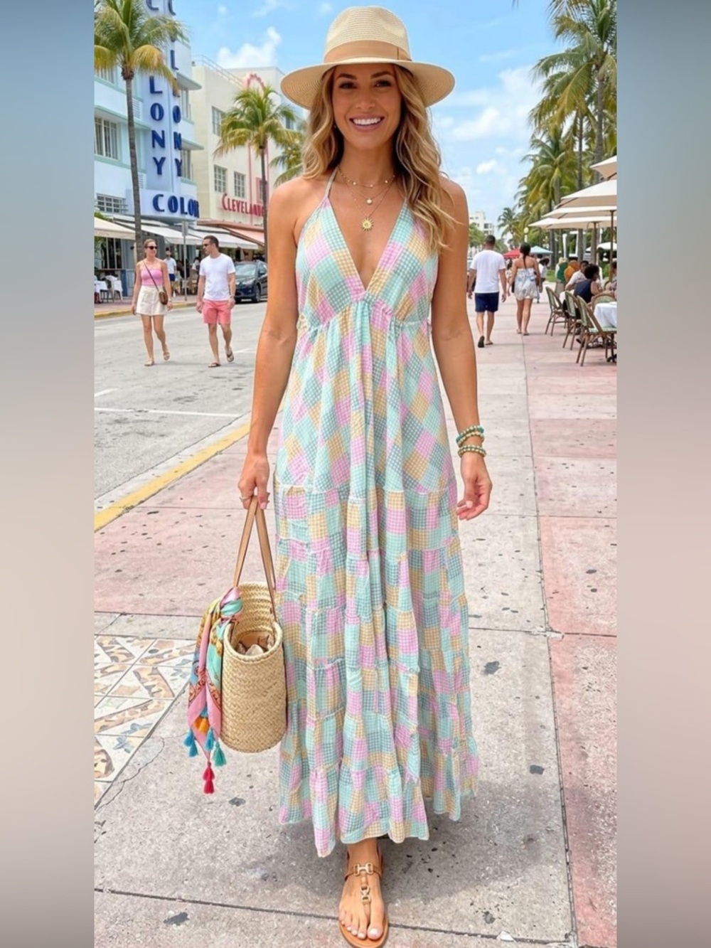 ShopEvelynne Pastel Pink Blue Green Yellow Check Maxi Dress
